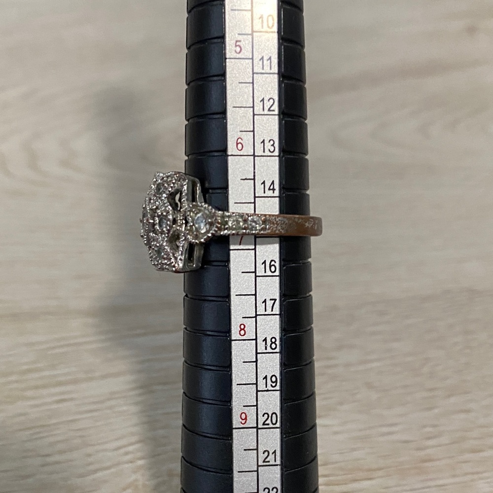 Silver Vintage Style Square Filigree Ring Floral & Crystals Marcasite Accents - Picture 16 of 16